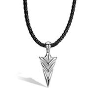 SERASAR Collier Homme Cuir Pointe de Flèche Argent Acier 316L Élégant 50cm