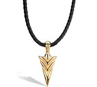 SERASAR Collier Homme Cuir Pointe de Flèche Or Cadeau Noël Père Fils 60cm