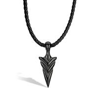 SERASAR Collier Homme Cuir Pointe de Flèche Viking Noir Saint-Valentin 50cm