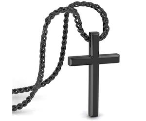SERASAR Collier Homme en Acier Inoxydable avec Pendentif - 50cm Chaîne Cordon Noir pour Cadeau Gothique Boîte à Bijoux Emo Communion Garçon Argent