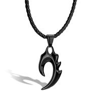 SERASAR Collier Homme Flamme Cuir, Noire pour Homme, Pendentif en Acier Inoxydable Colliers 60cm, Cadeau d'anniversaire Petit Ami, Mari