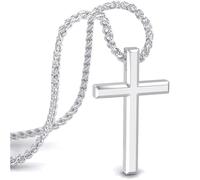 SERASAR Pendentif Croix Homme Argent Chrétienne 60cm Jésus Cadeau Noël Papa