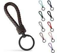 SERASAR Porte-Clés de Voiture en Cuir Avec Acier Inoxydable - Anneaux Supplémentaires pour Petites Clés Idéal les Voiture, Moto, Vélo et Maison Boîte Cadeau