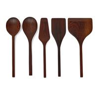 Serax set d’ustensiles de cuisine en bois Pure - lot de 5 pièces | 3 spatules et 2 cuillères | Collection Pure par Pascale Naessens | ustensiles pour cuisson et service