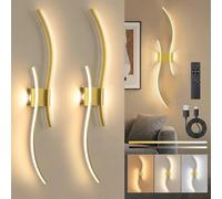 SERBASIC Applique murale LED d'intérieur - Batterie avec télécommande - Doré - Moderne - Avec fonctions d'intensité variable et de minuterie - Sans fil - Pour salon, chambre à coucher, couloir