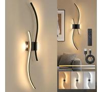 SERBASIC Applique murale LED d'intérieur - Batterie avec télécommande - Noir - Moderne - Avec fonctions d'intensité variable et de minuterie - Applique murale sans fil pour salon, chambre à coucher