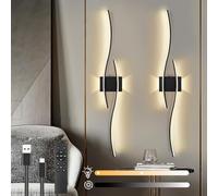SERBASIC Lot de 2 appliques murales LED d'intérieur à piles avec télécommande - Moderne - Avec fonctions d'intensité variable et de minuterie - Sans fil - Pour salon, chambre à coucher, couloir