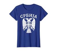 Serbie Serbe Blason Croix Aigle Drapeau cyrillique T-Shirt, Femme, Bleu Royal, L