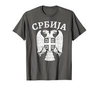 Serbie Serbe Blason Croix Aigle Drapeau cyrillique T-Shirt, Homme, Asphalte, 4XL