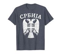 Serbie Serbe Blason Croix Aigle Drapeau cyrillique T-Shirt, Homme, Bleu Chiné, 4XL