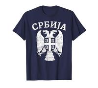Serbie Serbe Blason Croix Aigle Drapeau cyrillique T-Shirt, Homme, Bleu Marine, XXL
