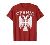 Serbie Serbe Blason Croix Aigle Drapeau cyrillique T-Shirt, Homme, Canneberge, 3XL