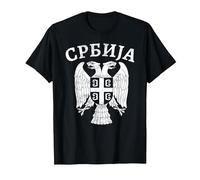 Serbie Serbe Blason Croix Aigle Drapeau cyrillique T-Shirt, Homme, Noir, XXL
