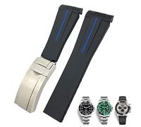 SERDAS Bracelet de montre en caoutchouc, 20mm 21mm, adapté au Submariner Rolex Daytona GMT Hamilton, bracelet de montre de Sport à extrémité incurvée(Black Blue,20mm)