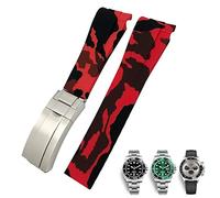 SERDAS Bracelet de montre en caoutchouc, 20mm 21mm, adapté au Submariner Rolex Daytona GMT Hamilton, bracelet de montre de Sport à extrémité incurvée(Camouflage Red,20mm)
