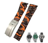 SERDAS Bracelet de montre en caoutchouc, 20mm 21mm, adapté au Submariner Rolex Daytona GMT Hamilton, bracelet de montre de Sport à extrémité incurvée(Camouflage orange,21mm)