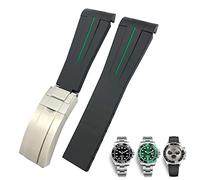 SERDAS Bracelet de montre en caoutchouc, 20mm 21mm, adapté au Submariner Rolex Daytona GMT Hamilton, bracelet de montre de Sport à extrémité incurvée(Black Green,21mm)