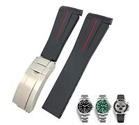 SERDAS Bracelet de montre en caoutchouc, 20mm 21mm, adapté au Submariner Rolex Daytona GMT Hamilton, bracelet de montre de Sport à extrémité incurvée(Black Red,20mm)
