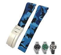 SERDAS Bracelet de montre en caoutchouc, 20mm 21mm, adapté au Submariner Rolex Daytona GMT Hamilton, bracelet de montre de Sport à extrémité incurvée(Camouflage Blue,20mm)