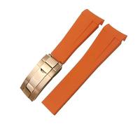 SERDAS Bracelet de montre en caoutchouc à extrémité incurvée, 20mm 21mm 22mm, pour Rolex Submariner GMT Daytona Datejust Explorer 2, bracelet de montre en Silicone(Orange rose gold,21mm)