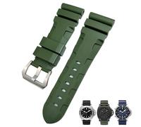 SERDAS Bracelet de montre en caoutchouc naturel, 24mm 26mm, adapté à Panerai PAM, en Silicone, rouge et bleu, étanche, outils(Green silver,24mm)