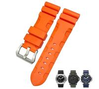 SERDAS Bracelet de montre en caoutchouc naturel, 24mm 26mm, adapté à Panerai PAM, en Silicone, rouge et bleu, étanche, outils(Orange silver,26mm)