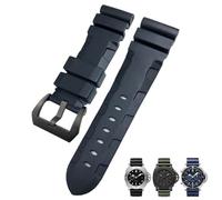 SERDAS Bracelet de montre en caoutchouc naturel, 24mm 26mm, adapté à Panerai PAM, en Silicone, rouge et bleu, étanche, outils(Black,26mm)