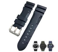 SERDAS Bracelet de montre en caoutchouc naturel, 24mm 26mm, adapté à Panerai PAM, en Silicone, rouge et bleu, étanche, outils(Black blue silver,24mm)