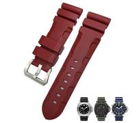 SERDAS Bracelet de montre en caoutchouc naturel, 24mm 26mm, adapté à Panerai PAM, en Silicone, rouge et bleu, étanche, outils(Red silver,24mm)
