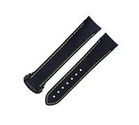 SERDAS Bracelets de montre en cuir de vachette en Nylon haute densité ligne jaune noir 20mm pour Omega AT150 Seamaster 300 Planet Ocean De Ville Speedmaster bracelet de montre à extrémité incurvée(Blu