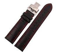SERDAS Pour toutes les marques de bracelets de montre en cuir véritable noir avec coutures rouges 18 mm, 19 mm, 20 mm, 21 mm, 22 mm, 23 mm, 24 mm, 24mm, Acétate, Pas de pierre précieuse