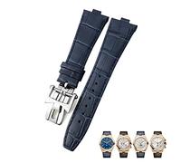 SERDAS Pour Vacheron Constantin outre-mer noir bleu marron bambou Grain bracelets de montre 25mm en cuir véritable Interface convexe bracelet de montre(Dark blue silver 1)