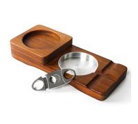 SERdeerCH Cigare Cendrier En Bois Rhum Personnalisé Whisky Cub Holder 1 Coupe-Cigare En Acier Inoxydable Guillotine Double Lame Fumer Accessoires pour Hommes Fumeur Boisson Coffret