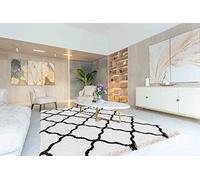 Serdim Rugs Tapis berbère marocain à Poils Longs pour Salon - Motif Treillis - Gris Pierre - 160 x 230 cm