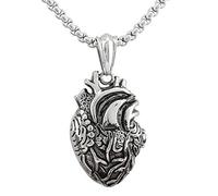 Serebra Jewelry Collier avec pendentif en forme de cœur anatomique 3D en acier inoxydable argenté noir or pour homme et femme, 54 cm, Acier inoxydable, cristaux Swarovski, Argent, doré