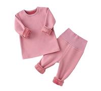 Serecofo Ensemble Thermique Bébé Doublure en Laine Polaire Nourrisson Tout Petit sous-Vêtement Pyjama Couche de Base Chaude Enfant Fille Garçon Taille Haute Hiver Élastique (90,Rose)