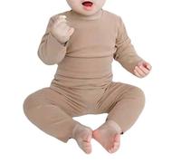 Serecofo Ensemble Thermique Enfant Shirt à Manches Longues Pantalon Taille Haute sous-Vêtement Bébé Nouveaux Nés Enfant Hiver Couche de Base Chaleur 1 Mois à 3 Ans (Marron, 2-3 Ans)