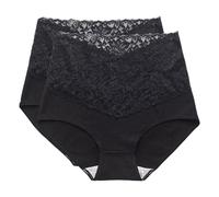 Serecofo Lot de 2 Culottes Slips Femme Taille Haute en Dentelle Broderie Florale sous-Vêtement Grandes Tailles Lingerie 32-50 (FR/ES, Numérique, 40, 42, Taille Normale, Taille Normale, 2 Noir)