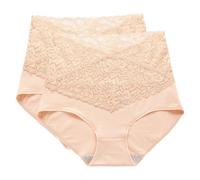 Serecofo Lot de 2 Culottes Slips Femme Taille Haute en Dentelle Broderie Florale sous-Vêtement Grandes Tailles Lingerie 32-50 (FR/ES, Numérique, 44, 46, Taille Normale, Taille Normale, 2 Abricot)
