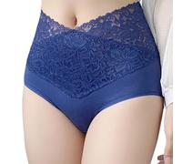 Serecofo Lot de 2 Culottes Slips Femme Taille Haute en Dentelle Broderie Florale sous-Vêtement Grandes Tailles Lingerie 32-50 (FR/ES, Numérique, 48, 50, Taille Normale, Taille Normale, 2 Bleu)