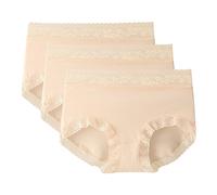 Serecofo Lot de 3 Culottes Slips en Coton à Fibres Longues pour Femmes en Dentelle Taille mi Haute Shortie de 32 à 46 sous-Vêtement Féminin (36-38,3 Abricot)