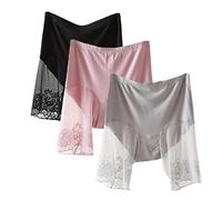 Serecofo Lot de 3 Shorties Femme Boxer Long Jambes Allongées en Dentelle Transparente Taille Haute Culotte Shorty Lingerie Féminine sous-Vêtement Élastique Léger