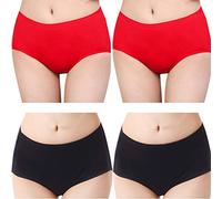 Serecofo Lot e 4 Slip Culotte Femme Taille Haute en Coton à Fibres Longues sous-Vêtement Ultra Doux et Confortable (FR 48-50 : Tour de Taille 86-99cm, 2 Rouge, 2 Noir)