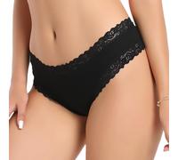 Serecofo String Femme en Dentelle en Coton Peigné Tanga Taille Basse Culotte Slip Échancré Lingerie Féminine sous-Vêtement Bikini (FR/ES, Alpha/Lettres, TG, Taille Normale, Taille Normale, 1 Noir)