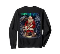 Sérénade de Saxophone du Père Noël avec des Amis sous Un Ciel Aurore Sweatshirt, Unisexe pour Adultes, Noir, XL