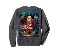Sérénade de Saxophone du Père Noël avec des Amis sous Un Ciel Aurore Sweatshirt, Unisexe pour Adultes, Chiné Foncé, S
