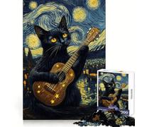 Sérénade Nocturne étoilée du Chat Puzzle pour Adultes 1000 pièces,dextérité mentale,Loisir léger,Assemblage Parfait,Joli Cadeau (38x52cm)