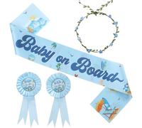 Serencatcher Écharpe de maternité Baby on Board pour garçon, décorations de fête prénatale pour future maman, futur papa, corsage épingles, couronne de fleurs pour l'été, la plage, fête prénatale sur
