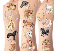 Serencatcher Flower Horse tatouages temporaires, 12 Flower Horse Party favoris WESTERN COWBOY cowboy girl bébé douche décoration de fête d'anniversaire