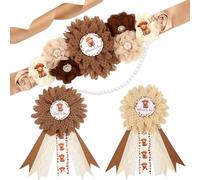 Serencatcher Kit d'écharpe de fête prénatale, écharpe de maternité et épingle de corsage, écharpe marron pour maman papa futur être pour fête prénatale, cowgirl occidentale, cowboy révélant le sexe